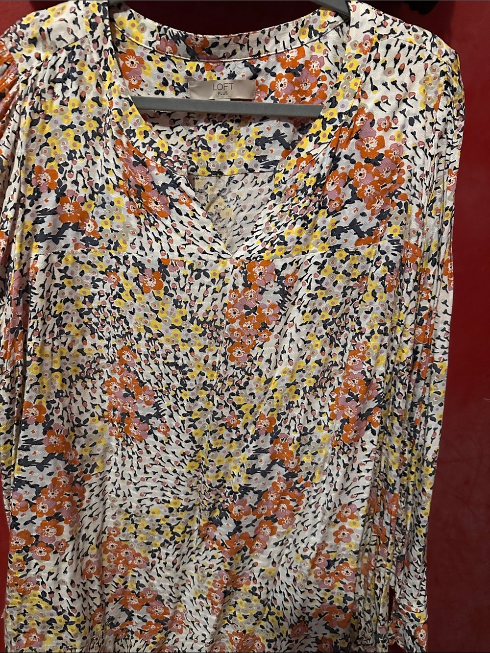 LOFT White Floral V-Neck Tunic with Orange & Yellow Flowers